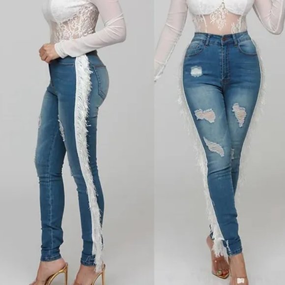 NWT AP Blue by Aphrodite Jeans with White Fringe Size 1X - Picture 2 of 12